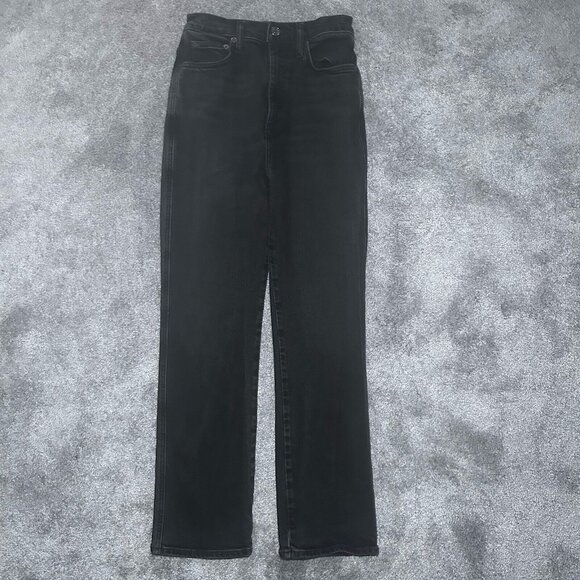 AGOLDE Womens 26 (25x28) Black 90s Pinch Waist High Rise Straight Kick Flare - Picture 1 of 11